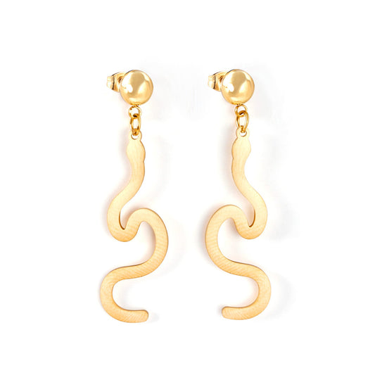 Girls Jewelry Stainless Steel Half Side Steel Ball Brushed Snake Earrings