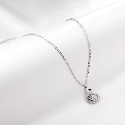 Swan with white & mixed color diamonds pendant necklace 45+5cm steel color