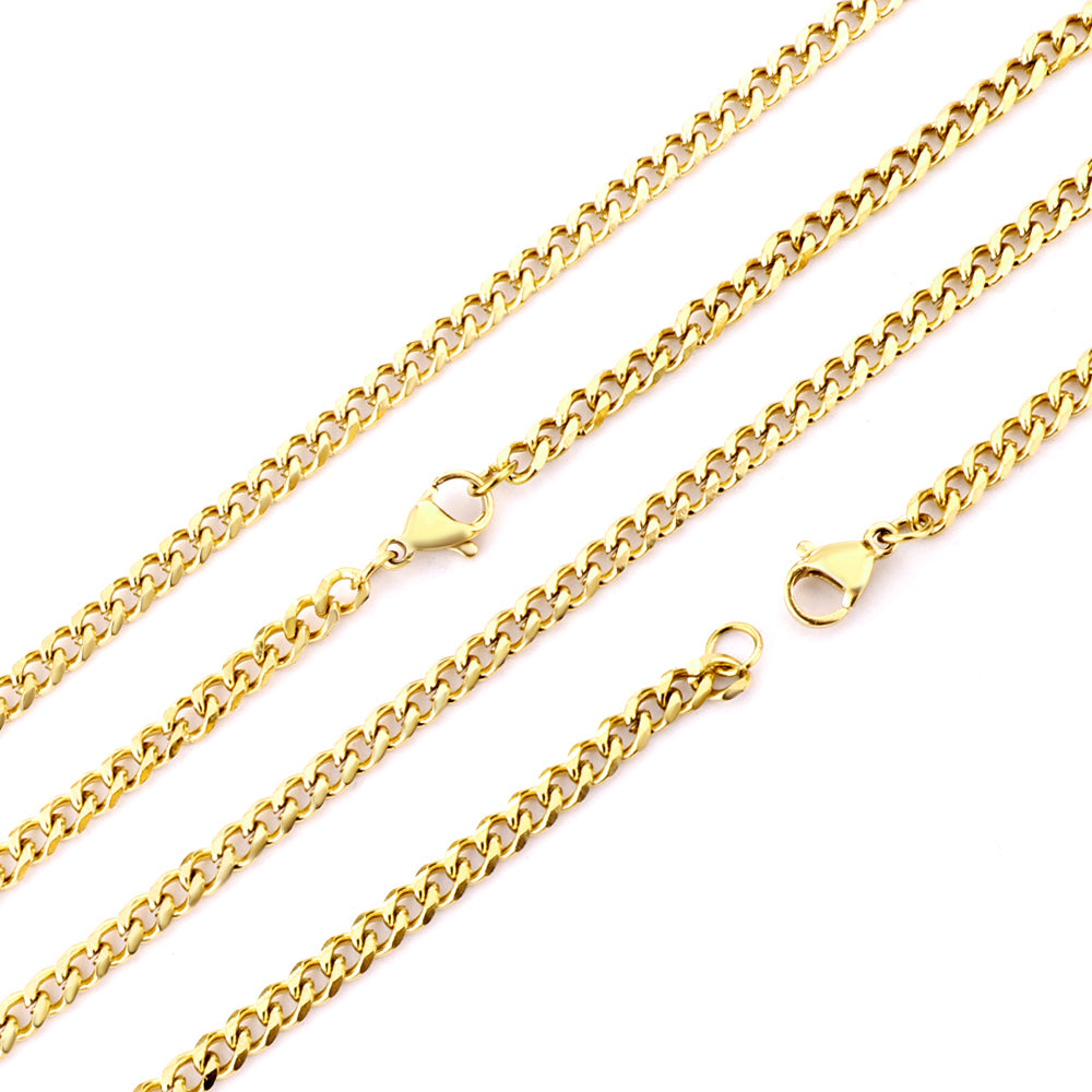 ASON 10pcs/bulk long necklace collar 1.0 wire 3.5mm*45cm grinding six sides matching chain steel color & gold stainless steel necklace wholesale