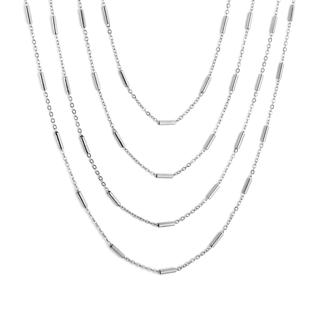 ASON 10pcs/bulk long necklace collar 0.4mm*45cm flat cross with steel tube matching chain steel color & gold stainless steel necklace wholesale