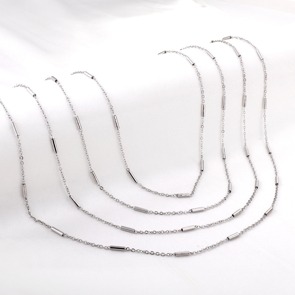 ASON 10pcs/bulk long necklace collar 0.4mm*45cm flat cross with steel tube matching chain steel color & gold stainless steel necklace wholesale