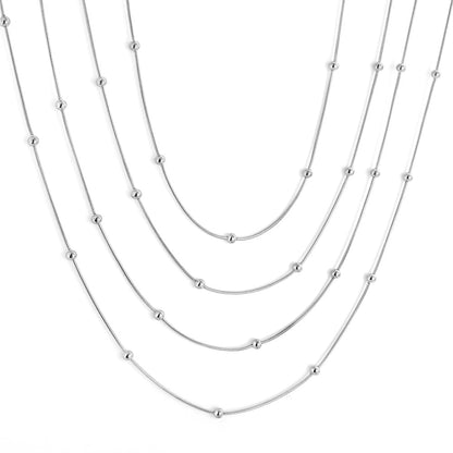 ASON 10pcs/bulk long necklace collar 0.9mm*45cm round snake with 3.0mm beads with chain Steel Color & Gold Color Stainless Steel Necklace Wholesale