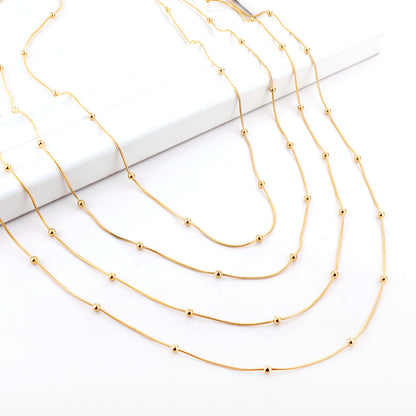 ASON 10pcs/bulk long necklace collar 0.9mm*45cm round snake with 3.0mm beads with chain Steel Color & Gold Color Stainless Steel Necklace Wholesale