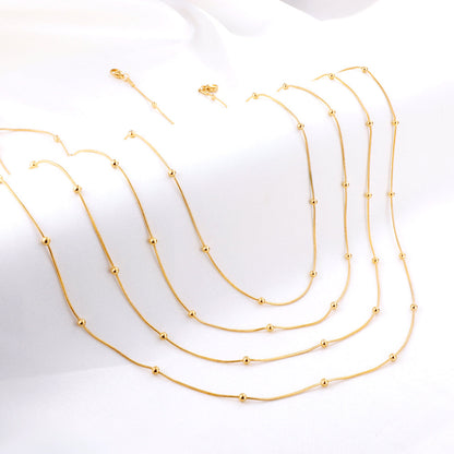 ASON 10pcs/bulk long necklace collar 0.9mm*45cm round snake with 3.0mm beads with chain Steel Color & Gold Color Stainless Steel Necklace Wholesale