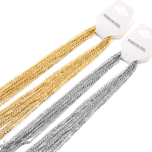 ASON 10pcs/bulk long necklace collar 0.6 wire 2.3mm*45cm 3;1nk matching chain steel color & gold stainless steel necklace wholesale