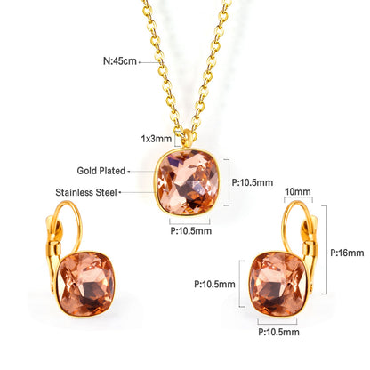 Bridal Jewelry Sets Trendy Style Geomtry Multi-colorful CZ Pendant Necklace Earrings Sets Brinco Party Wholesale