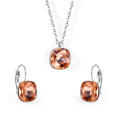 Bridal Jewelry Sets Trendy Style Geomtry Multi-colorful CZ Pendant Necklace Earrings Sets Brinco Party Wholesale