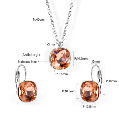 Bridal Jewelry Sets Trendy Style Geomtry Multi-colorful CZ Pendant Necklace Earrings Sets Brinco Party Wholesale