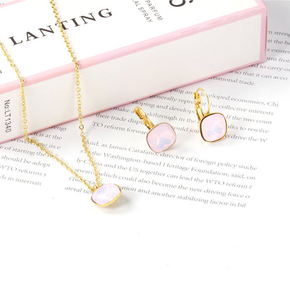 Bridal Jewelry Sets Trendy Style Geomtry Multi-colorful CZ Pendant Necklace Earrings Sets Brinco Party Wholesale