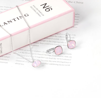 Bridal Jewelry Sets Trendy Style Geomtry Multi-colorful CZ Pendant Necklace Earrings Sets Brinco Party Wholesale