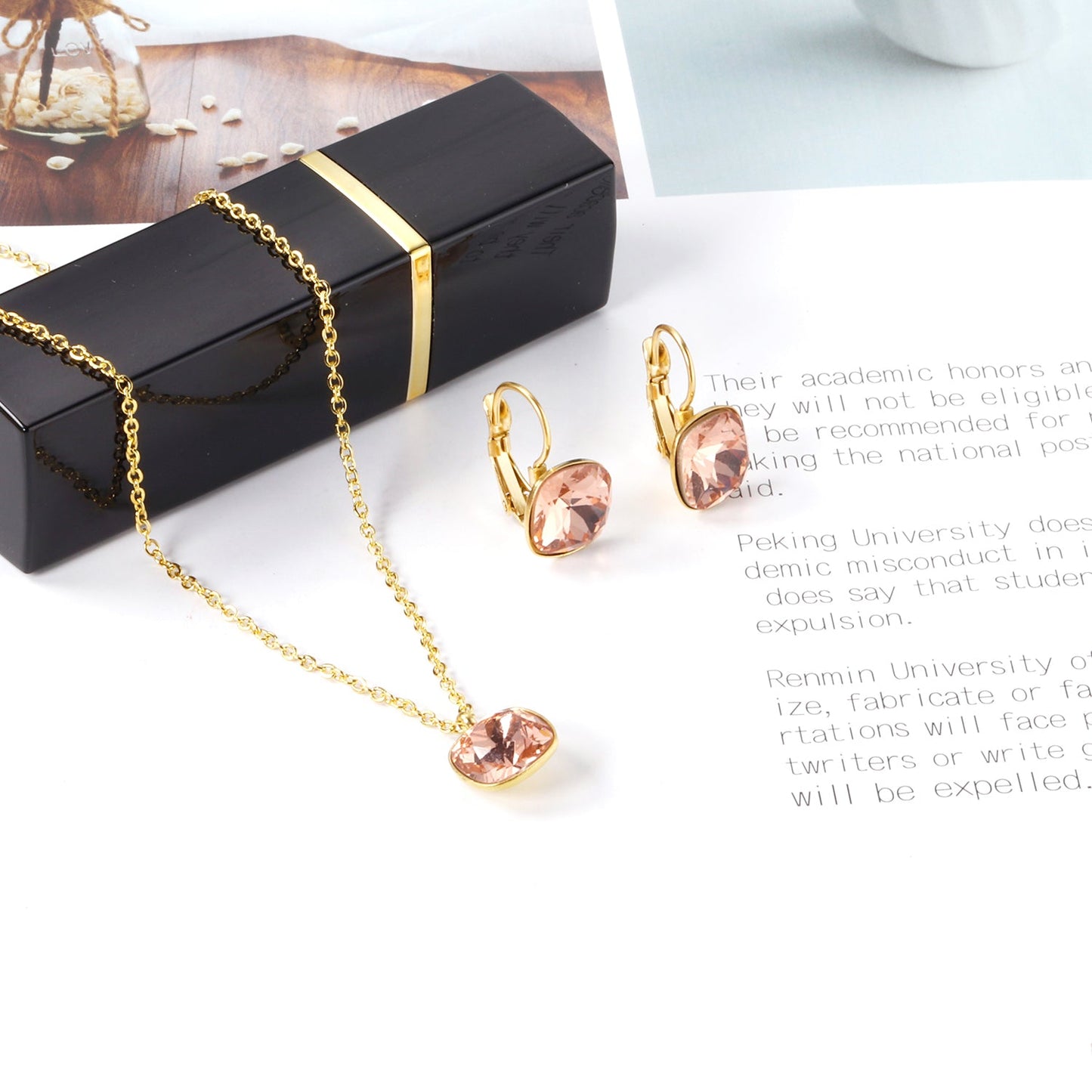 Bridal Jewelry Sets Trendy Style Geomtry Multi-colorful CZ Pendant Necklace Earrings Sets Brinco Party Wholesale