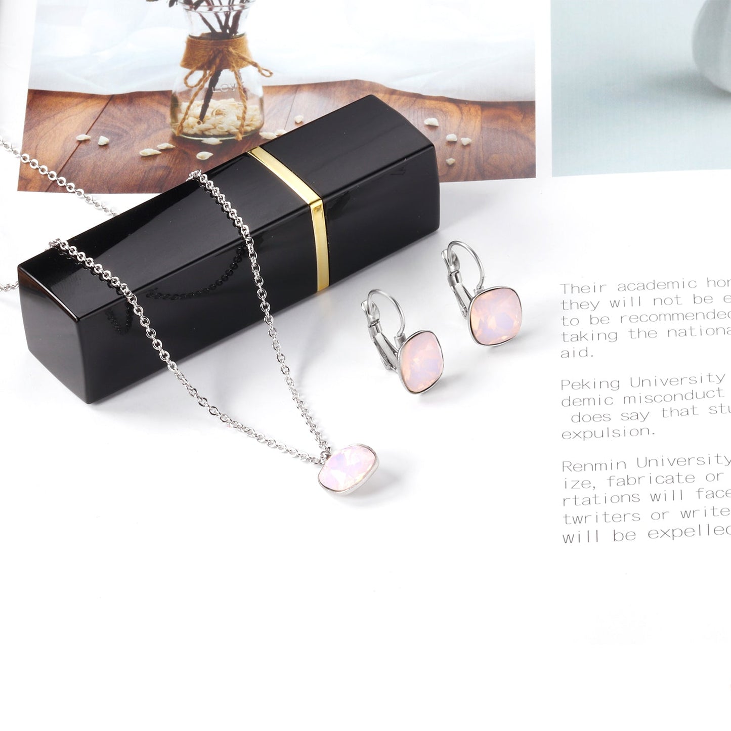 Bridal Jewelry Sets Trendy Style Geomtry Multi-colorful CZ Pendant Necklace Earrings Sets Brinco Party Wholesale