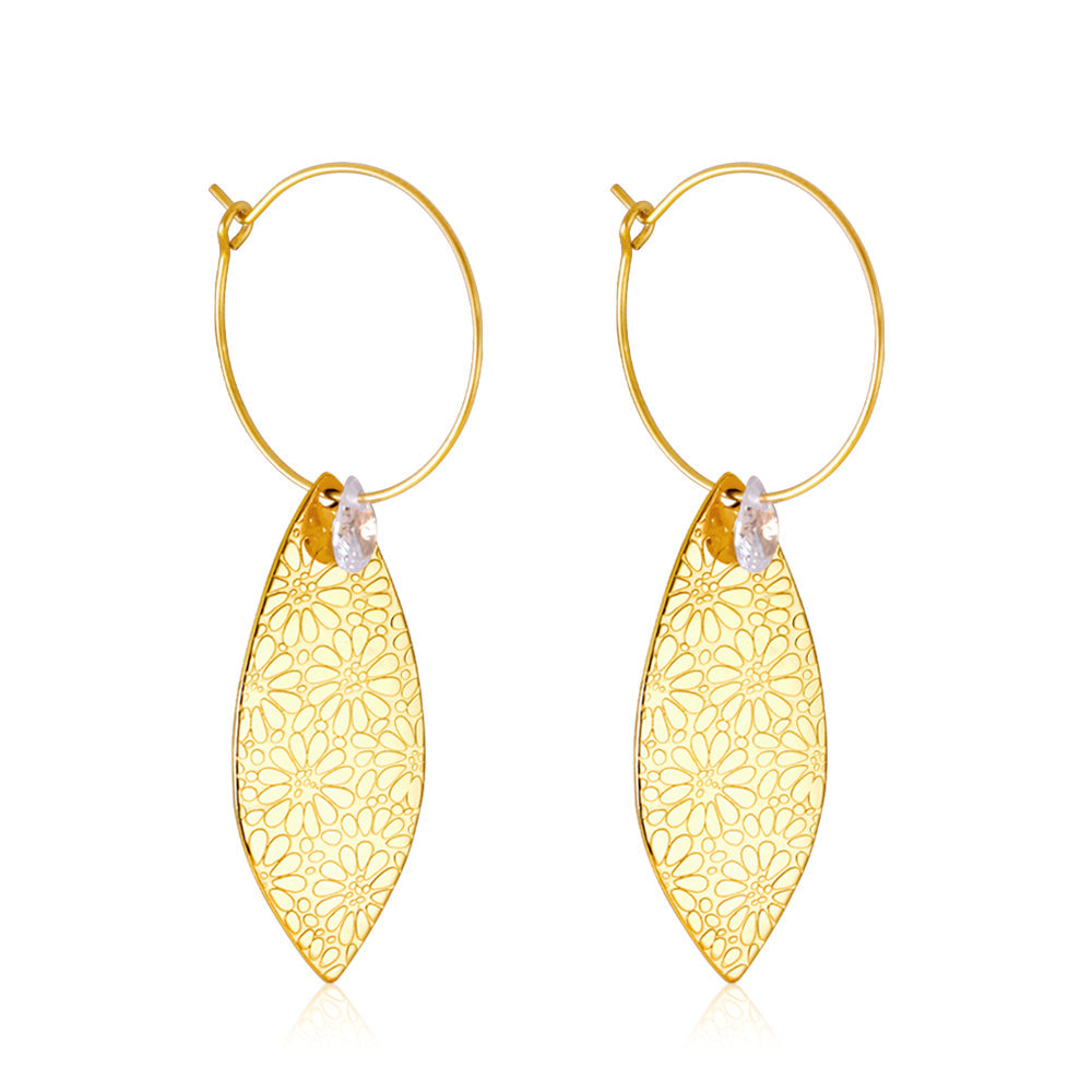 Enamel Girls Jewelry Fashion Leaf Shape With Diamond Earrings