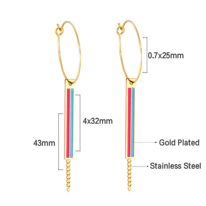 Fashion Rectangular Mixed Color With Chain Earrings