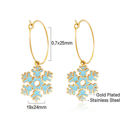 Fashion Stainless Steel Snowflake-shaped Enamel Girls Kids Jewelry Earrings