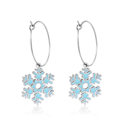 Fashion Stainless Steel Snowflake-shaped Enamel Girls Kids Jewelry Earrings