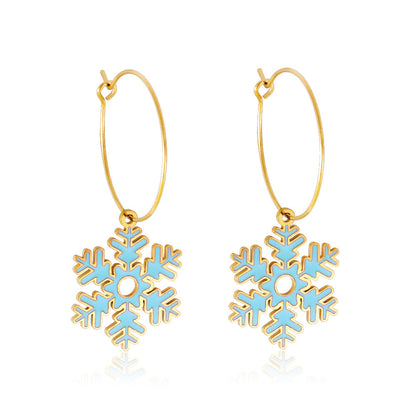 Fashion Stainless Steel Snowflake-shaped Enamel Girls Kids Jewelry Earrings