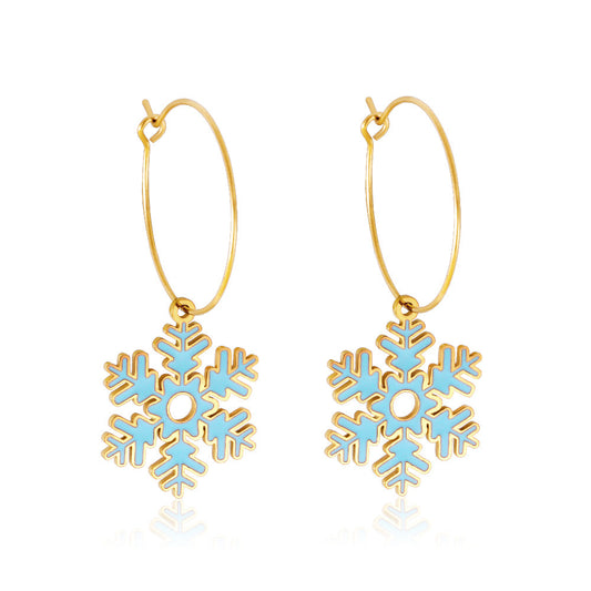Fashion Stainless Steel Snowflake-shaped Enamel Girls Kids Jewelry Earrings