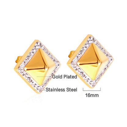 Enamel Girls Kids Jewelry Square Awl With White Diamonds Stud Earrings