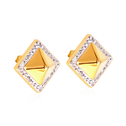 Enamel Girls Kids Jewelry Square Awl With White Diamonds Stud Earrings