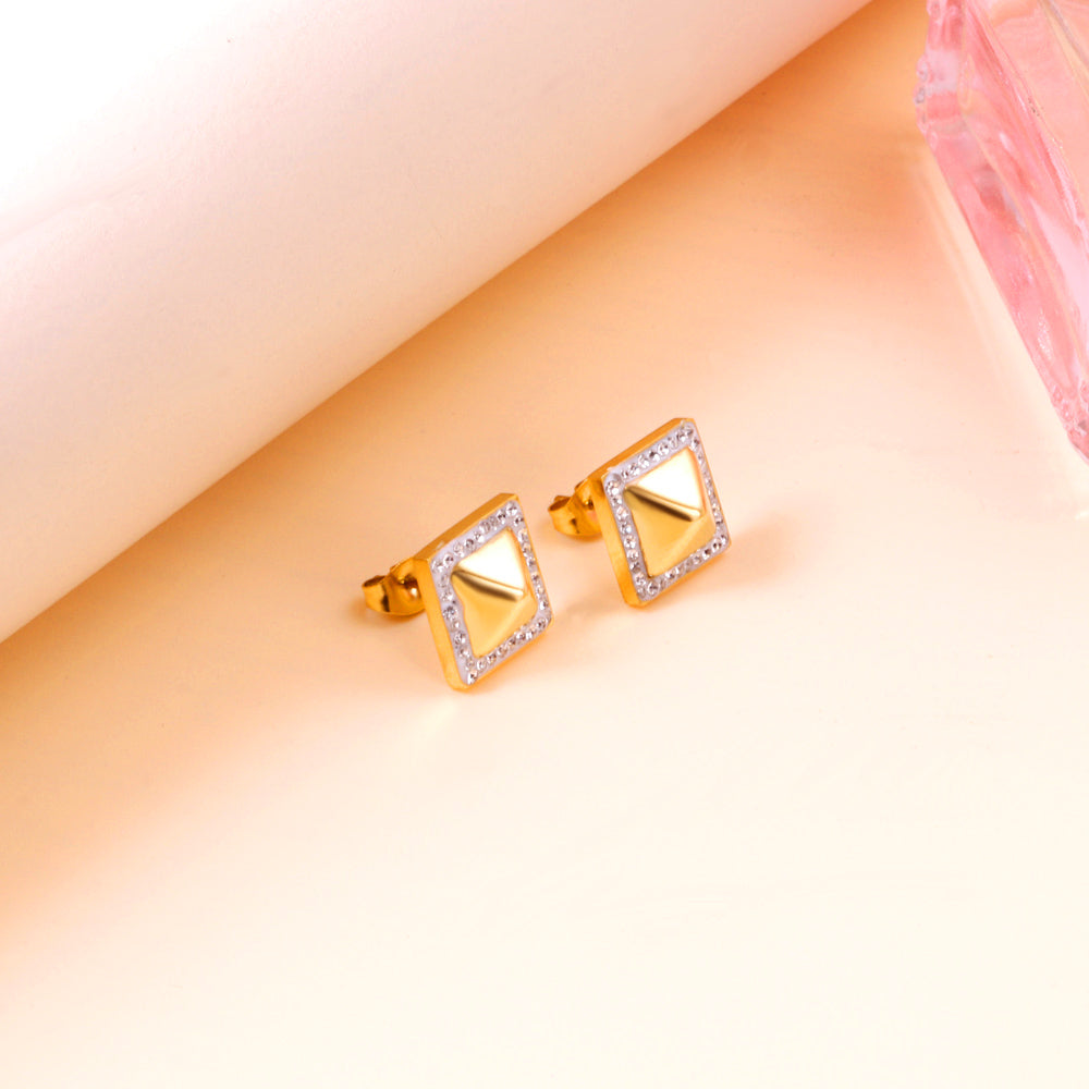 Enamel Girls Kids Jewelry Square Awl With White Diamonds Stud Earrings