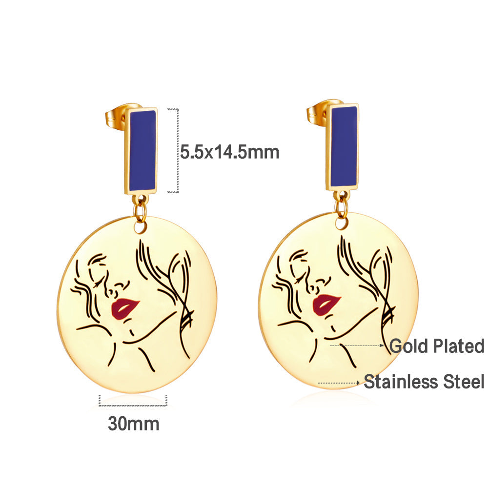 Rectangle+Round Girl Stud Earrings For Women