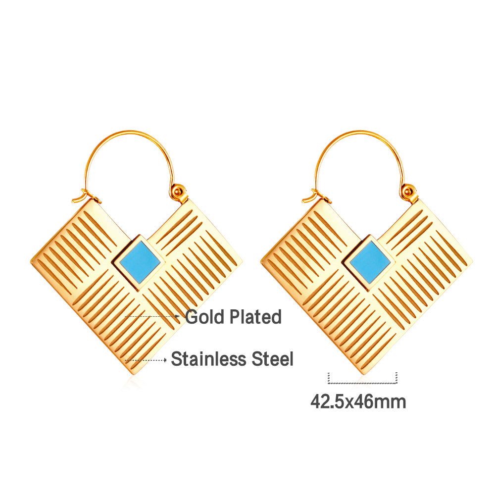Fashion Square Lake Blue Drop Oil Enamel Girls Jewelry Earrings
