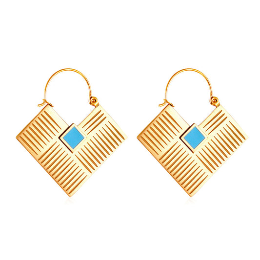 Fashion Square Lake Blue Drop Oil Enamel Girls Jewelry Earrings