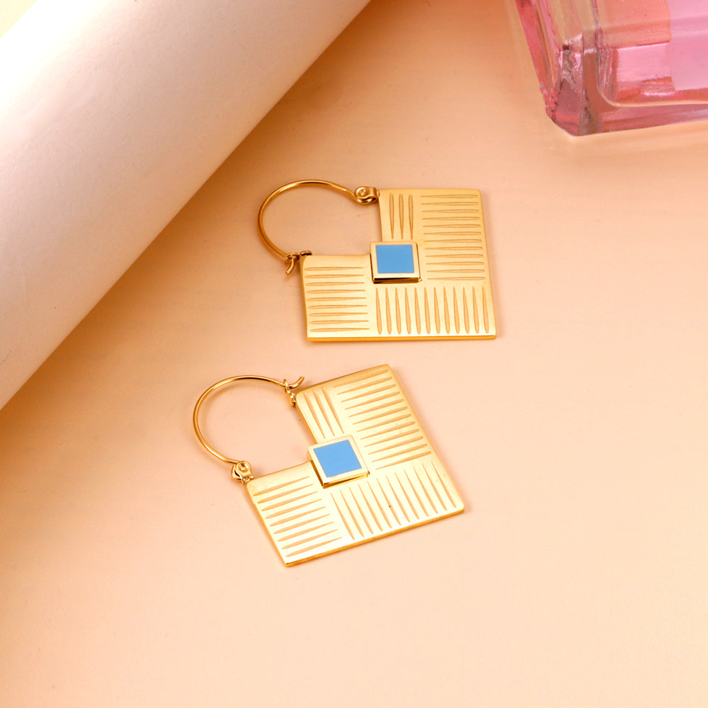 Fashion Square Lake Blue Drop Oil Enamel Girls Jewelry Earrings