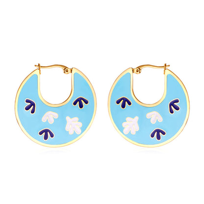 Fashion Leaves Irregular Lake Blue Drop Oil Enamel Girls Kids Jewelry Earrings