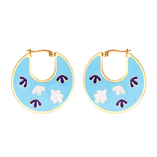 Fashion Leaves Irregular Lake Blue Drop Oil Enamel Girls Kids Jewelry Earrings
