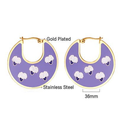 Carnation Irregular Dark Green And Purple Drop Oil Enamel Girls Kids Jewelry Earrings