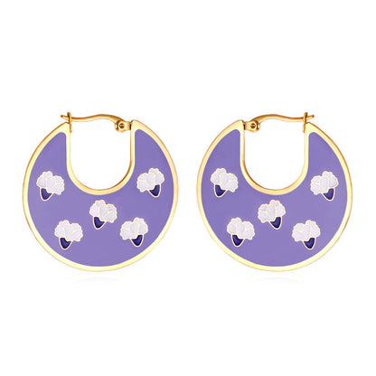 Carnation Irregular Dark Green And Purple Drop Oil Enamel Girls Kids Jewelry Earrings