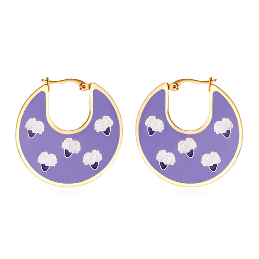 Carnation Irregular Dark Green And Purple Drop Oil Enamel Girls Kids Jewelry Earrings