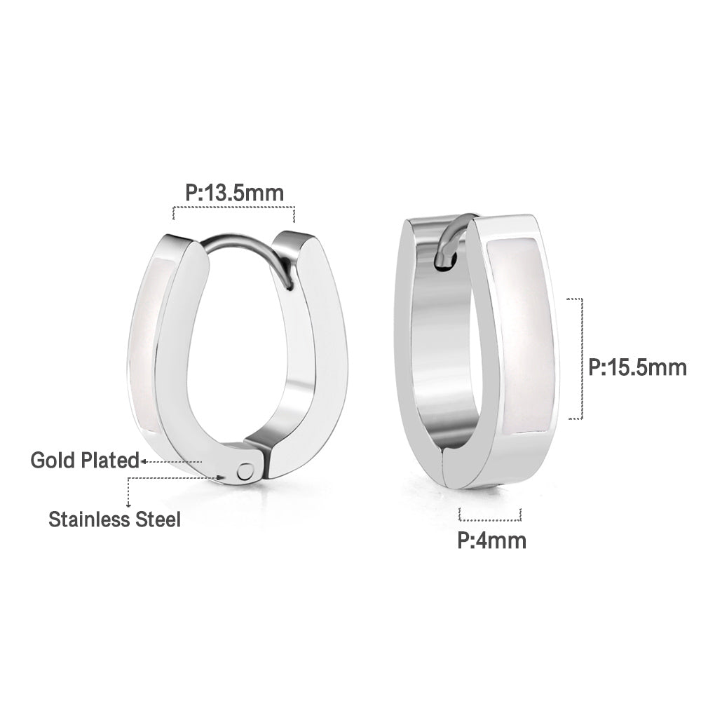 Oval Ear Clips with Black & White Drip Oil 13.5*15.5mm