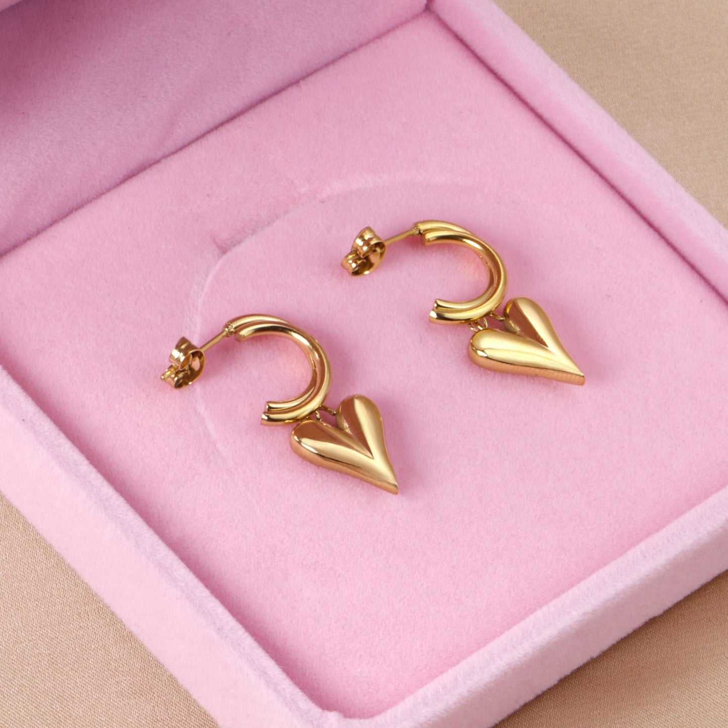 C-Shaped Earrings & Heart Shaped Stud Dangles