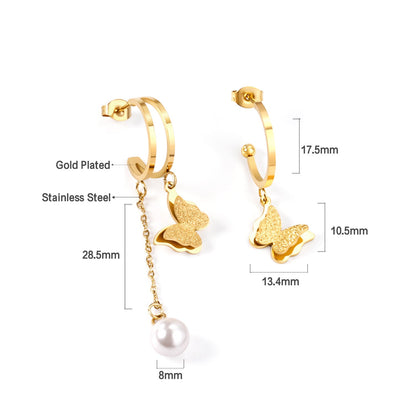 Semi-circle earrings + butterfly + pearl studs