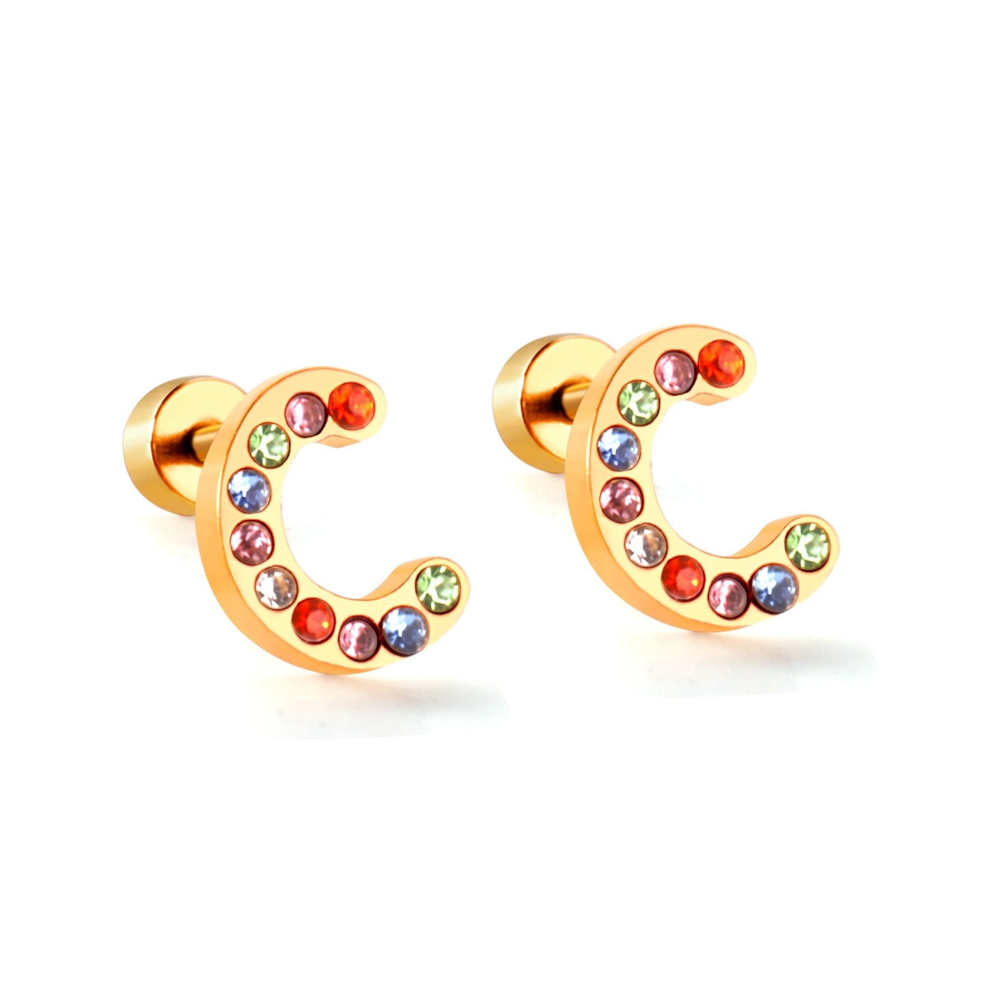 12 pairs Steel/Gold Monogram Screwback Earrings A-Z