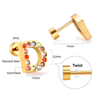 12 pairs Steel/Gold Monogram Screwback Earrings A-Z