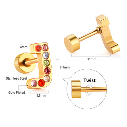 12 pairs Steel/Gold Monogram Screwback Earrings A-Z