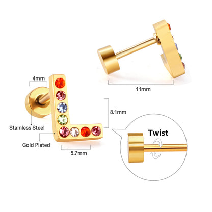 12 pairs Steel/Gold Monogram Screwback Earrings A-Z