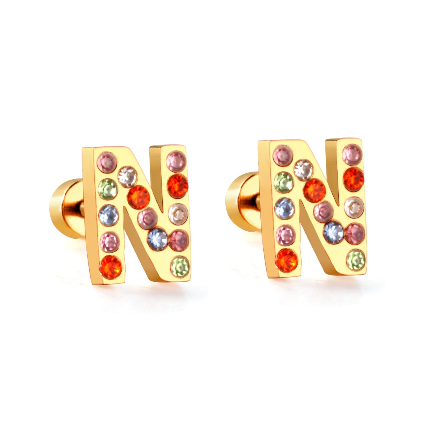 12 pairs Steel/Gold Monogram Screwback Earrings A-Z