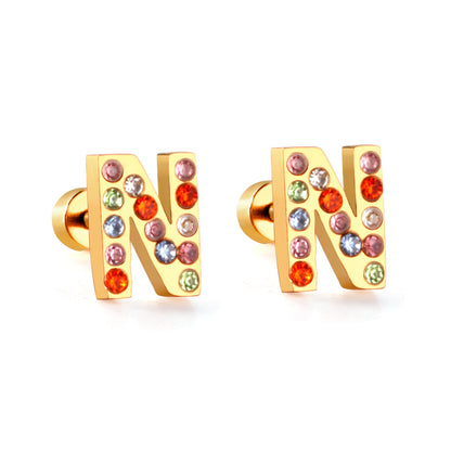 12 pairs Steel/Gold Monogram Screwback Earrings A-Z