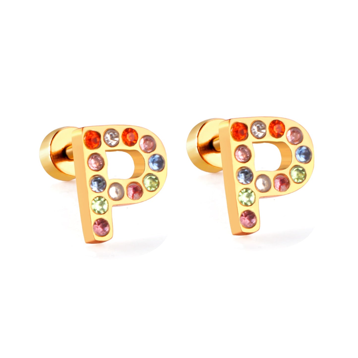 12 pairs Steel/Gold Monogram Screwback Earrings A-Z