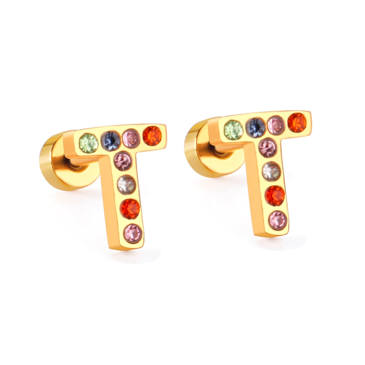12 pairs Steel/Gold Monogram Screwback Earrings A-Z