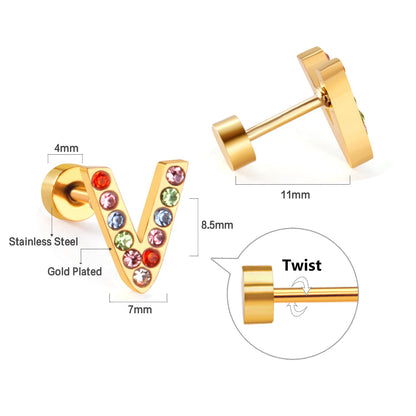12 pairs Steel/Gold Monogram Screwback Earrings A-Z