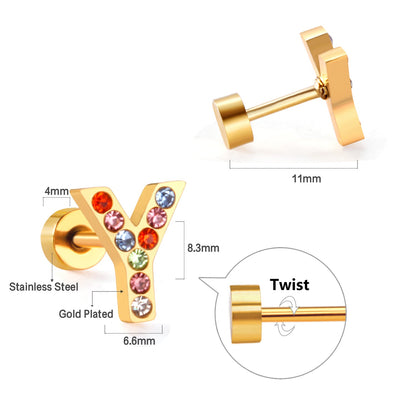 12 pairs Steel/Gold Monogram Screwback Earrings A-Z