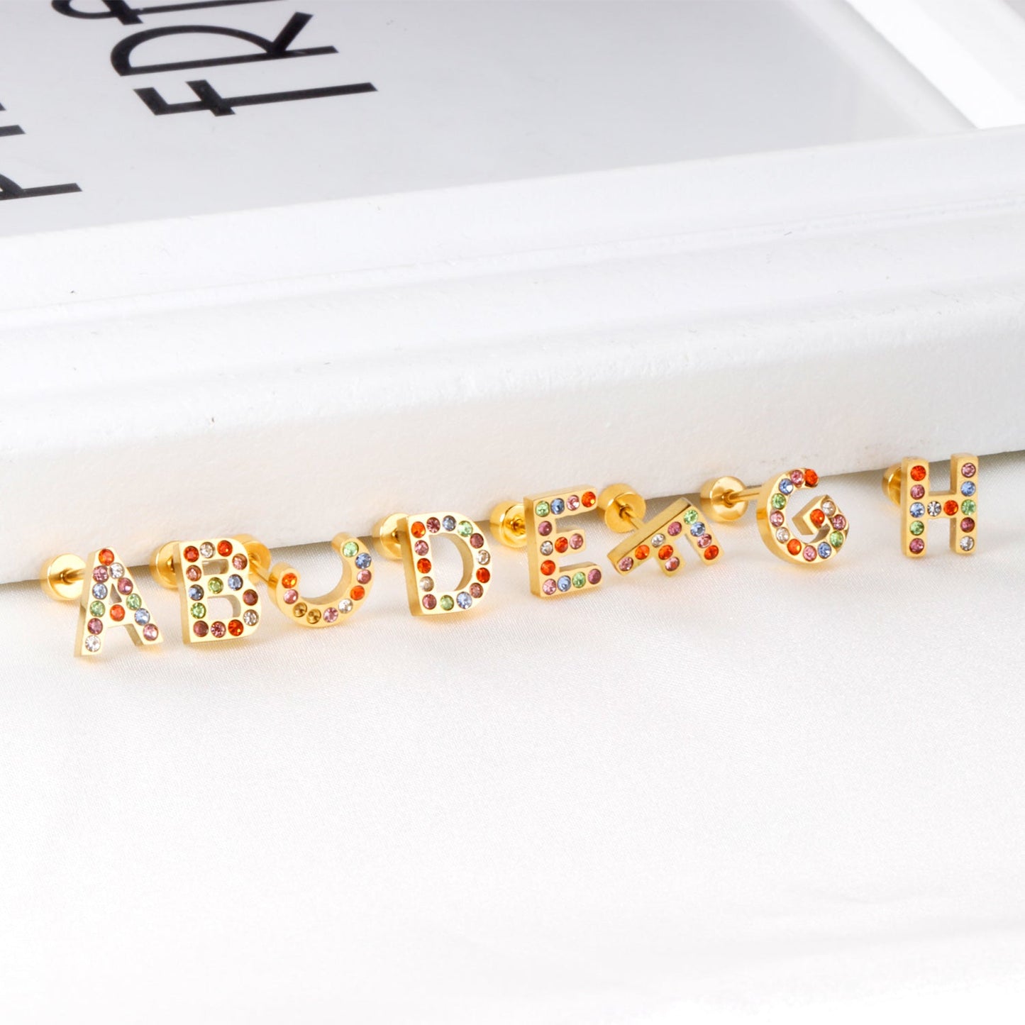 12 pairs Steel/Gold Monogram Screwback Earrings A-Z