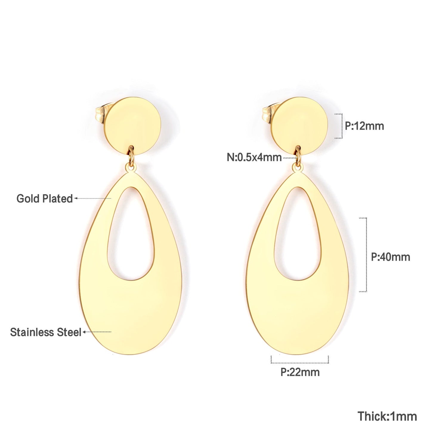 12mm round + 22*40mm oval glossy earrings