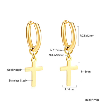2.5 12mm Internal Wire Earrings-Steel & Gold & Rose Gold & Black Polished + 10x16mm Crosses
